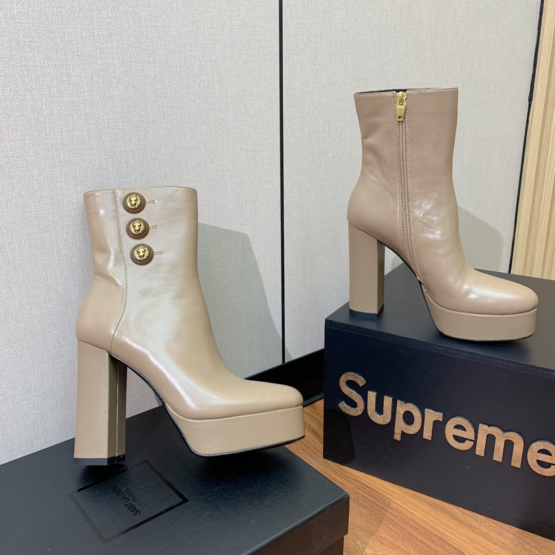 BALMAIN 26S ANKLE BOOTS 100 MM IN WARM GREY CALFSKIN