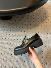 MIUMIU 26S LOAFERS IN BLACK BRUSHED CALFSKIN
