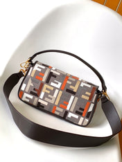 Fend Baguette Brown and Multicolour Canvas Bag 27 with FF Embroidery Ghw