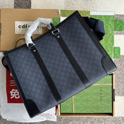 OPHIDIA LARGE TOTE BAG 43 IN DARK BLUE AND BLACK GG CALFSKIN