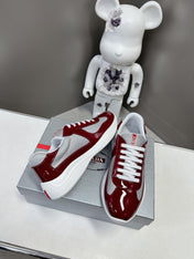 PRADA SNEAKERS IN BURDUNDY RED CALFSKIN AND MESH