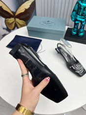 PRADA 26S SLINGBACK PUMPS 40MM IN BLACK CALFSKIN CRYSTAL EMBELLISHED