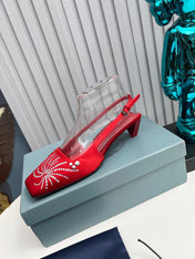 PRADA 26S SLINGBACK PUMPS 40MM IN DARK RED SATIN CRYSTAL EMBELLISHED