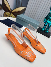 PRADA 26S SLINGBACK PUMPS 40MM IN ORANGE SATIN CRYSTAL EMBELLISHED