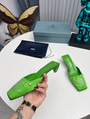PRADA 26S MULE 40MM IN APPLE GREEN SATIN CRYSTAL EMBELLISHED