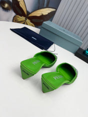 PRADA 26S MULE 40MM IN APPLE GREEN SATIN CRYSTAL EMBELLISHED