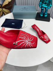 PRADA 26S MULE 40MM IN DARK RED SATIN CRYSTAL EMBELLISHED