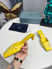 PRADA 26S MULE 40MM IN YELLOW SATIN CRYSTAL EMBELLISHED