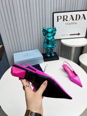 PRADA 26S POINTED TOE SLINGBACK 40MM IN FUCHSIA PINK SATIN CRYSTAL EMBELLISHED