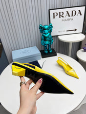 PRADA 26S POINTED TOE SLINGBACK 40MM IN YELLOW SATIN CRYSTAL EMBELLISHED