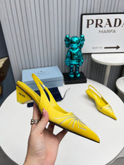 PRADA 26S POINTED TOE SLINGBACK 40MM IN YELLOW SATIN CRYSTAL EMBELLISHED