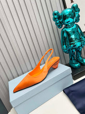 PRADA 26S POINTED TOE SLINGBACK 40MM IN ORANGE SATIN