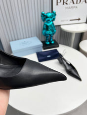 PRADA 26S POINTED TOE SLINGBACK 40MM IN BLACK CALFSKIN