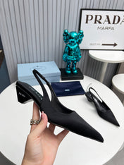 PRADA 26S POINTED TOE SLINGBACK 40MM IN BLACK SATIN