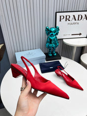 PRADA 26S POINTED TOE SLINGBACK 40MM IN DARK RED SATIN