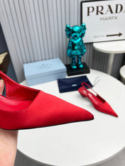 PRADA 26S POINTED TOE SLINGBACK 40MM IN DARK RED SATIN