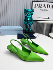 PRADA 26S POINTED TOE SLINGBACK 40MM IN APPLE GREEN SATIN