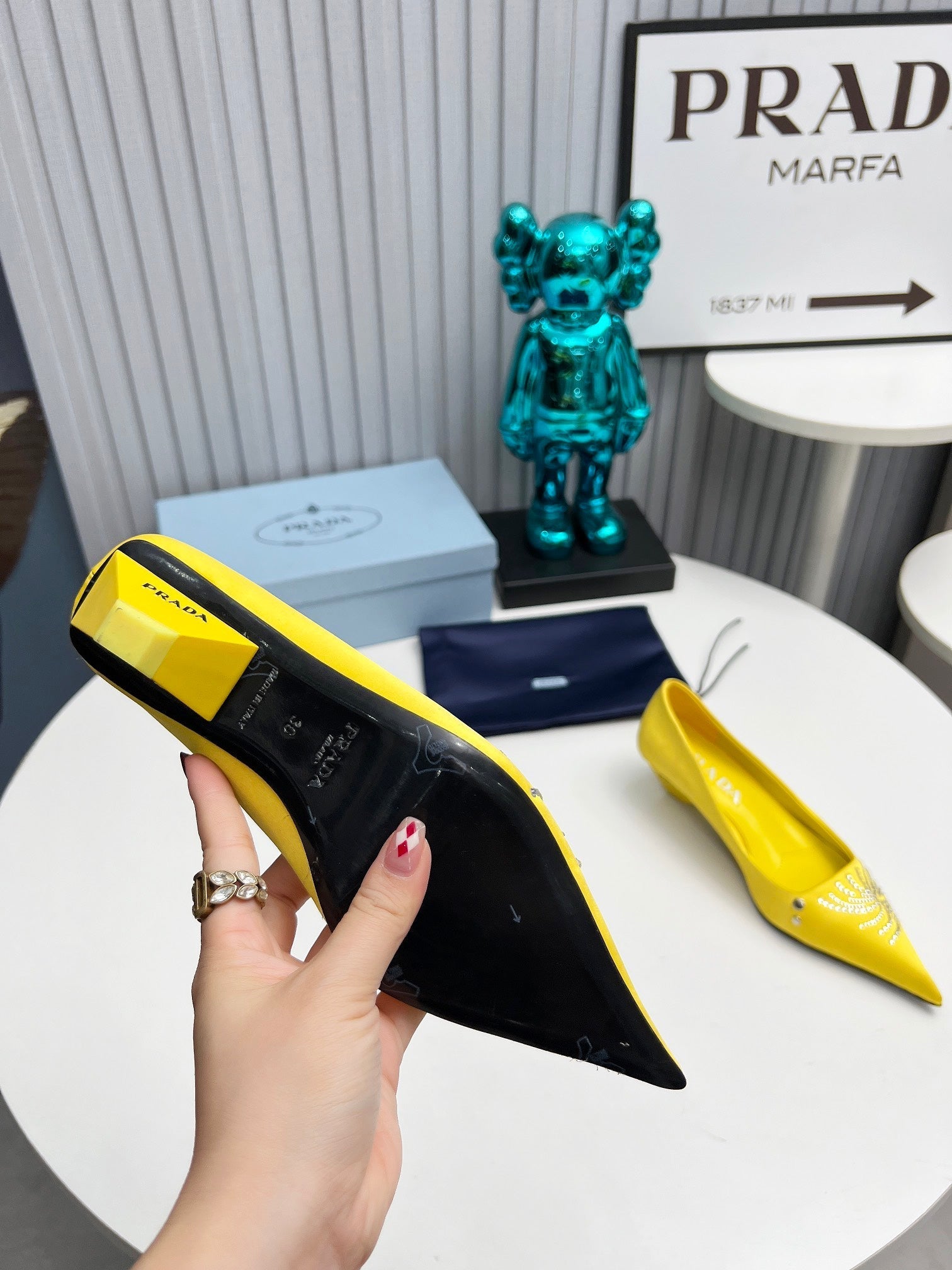 PRADA 26S POINTED TOE PUMPS 40MM IN YELLOW SATIN CRYSTAL EMBELLISHED