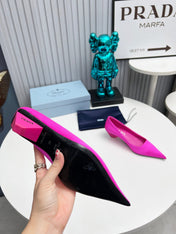 PRADA 26S POINTED TOE PUMPS 40MM IN FUCHSIA PINK SATIN