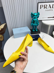 PRADA 26S POINTED TOE PUMPS 40MM IN YELLOW SATIN