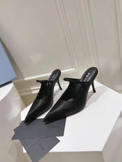 PRA HIGH-HEELED MULES BLACK SATIN