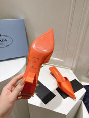 PRA POINTED-TOE MULES BRIGHT ORANGE SATIN