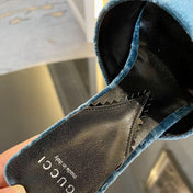 GG VELVET HIGH HEEL SANDALS WITH BEAUTIFUL LOGO DETAILS BLUE SKY