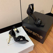 BALMAIN 26S BRAIDED-STRAP HIGH-HEEL SANDALS 95 MM IN BLACK CALFSKIN