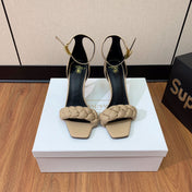 BALMAIN 26S BRAIDED-STRAP HIGH-HEEL SANDALS 95 MM IN BEIGE CALFSKIN