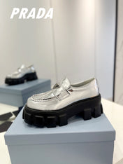 PRA BRUSHED LEATHER MONOLITH LOAFERS SILVER