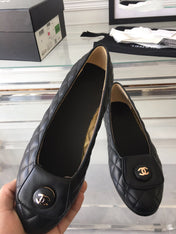 ballet flat black quilted gold cc lock