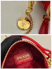MINI ROUND BAG 8 IN RED GLOSSY CALFSKIN GOLD HARDWARE