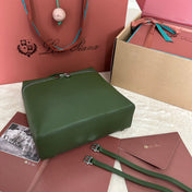 EXTRA POCKET BACKPACK L23.5 IN PINE GREEN CALFSKIN WITH SILVER HARDWARE