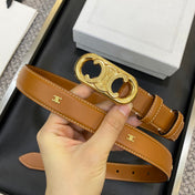 TRIOMPHE BELT 25MM IN BROWN CALFSKIN OVAL BUCKLE AND ENGRAVED LOGO