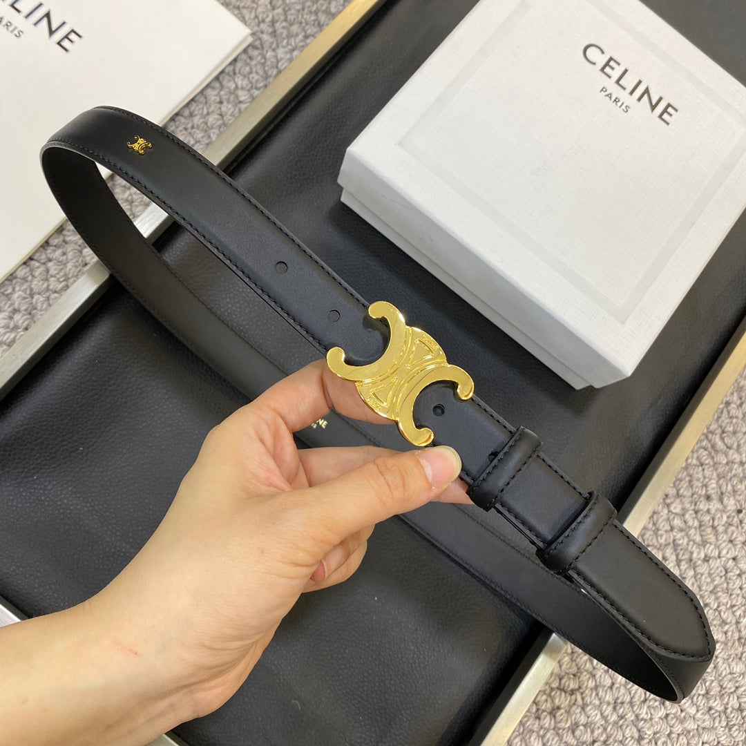 CELINE 25S TRIOMPHE BELT 25MM IN BLACK CALFSKIN 548081