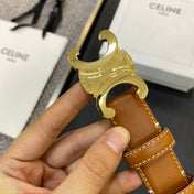 TRIOMPHE BELT 25MM IN BROWN CALFSKIN GOLD BUCKLE GOLD LOGO