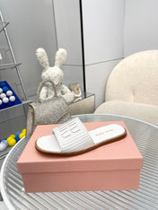 Slippers White Leather With Sedge Straps