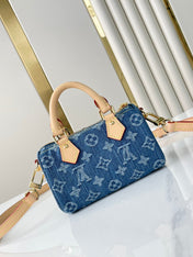 NANO SPEEDY 16 IN BLUE MONOGRAM DENIM GOLD HARDWARE