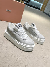 Sneakers Thick-soled Light Gray Cowhide Sheepskin