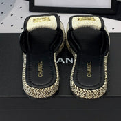 Double CC Women New Trendy Calfskin Slippers White Black