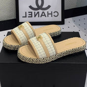Double CC Women Beige Cream/ White Slippers Calfskin