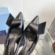 PRA SLINGBACK PUMPS BLACK ATTACHED BOW LAMBSKIN