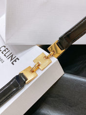 CL SMALL 18 MM GOURMETTE TRIOMPHE ADJUSTABLE BELT IN BLACK LEATHER GOLD HARDWARE