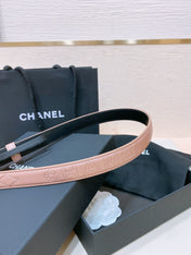 CC BELT 20MM IN PEACHY PINK EMBROIDERED CALFSKIN GOLD HARDWARE ATTACH PEARLS