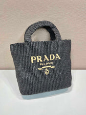 LARGE CROCHET TOTE BAG 47 IN BLACK MIX YELLOW RAFFIA