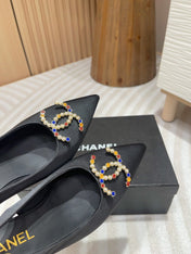 CC HIGH SLINGBACKS BLACK SATIN AND LAMBSKIN
