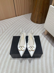 CC SLINGBACKS WHITE SATIN AND LAMBSKIN
