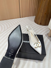 CC SLINGBACKS WHITE SATIN AND LAMBSKIN