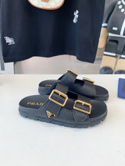PRA STRAP SLIDES SANDALS BLACK LAMBSKIN