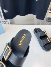 PRA STRAP SLIDES SANDALS BLACK LAMBSKIN